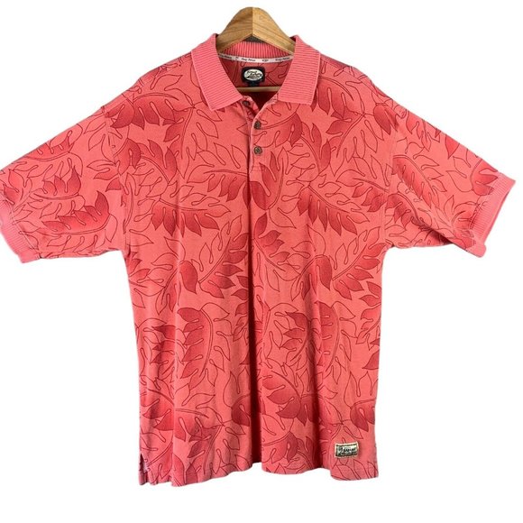 Tommy Bahama Other - Tommy Bahama XL Polo Shirt Coral Orange 1/4 Button Collared Foliage Leaf Print